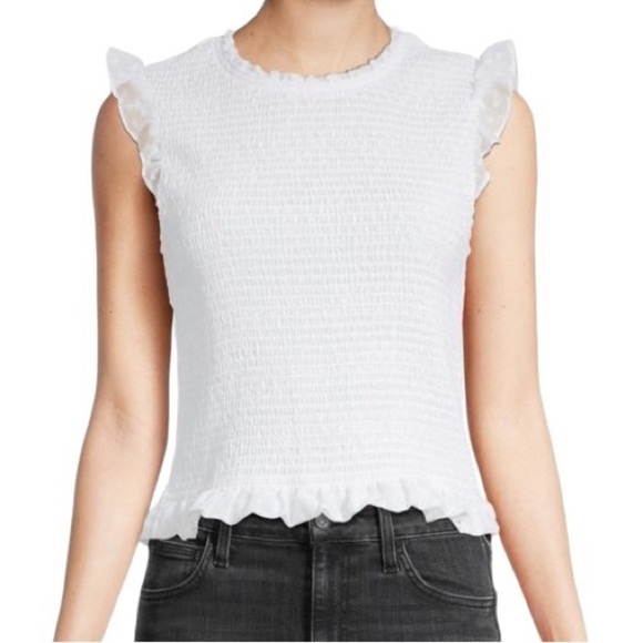 Laundry by Shelli Segal Smocked Top Blouse White Large New - Picture 1 of 7